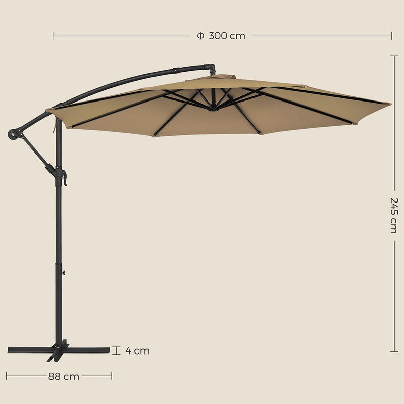 Parasol - Zonnescherm - Achthoekig - Met slinger en kruisvoet - Bruin