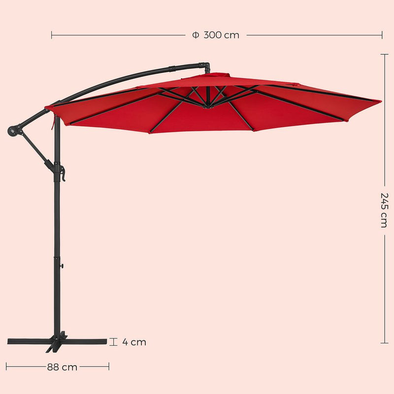 Parasol - Sunshade - Octagonal - Med pendul og krydsfod - rød