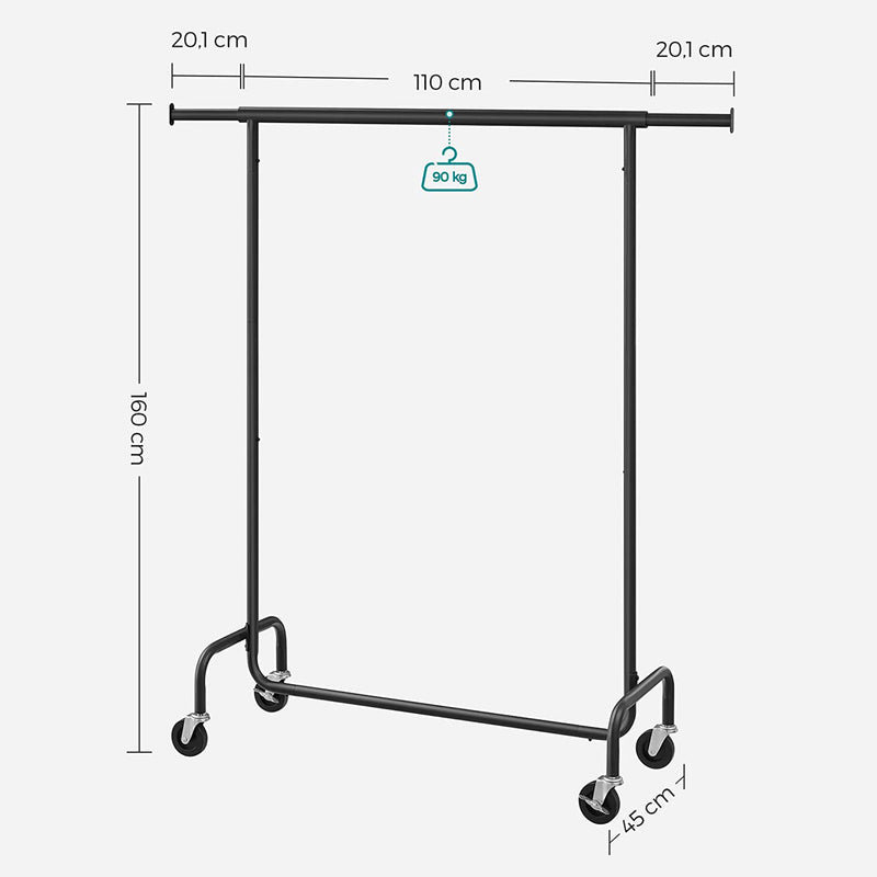 Kledingrek - Op wielen - Kleding Garderobe - Metaal - Zwart