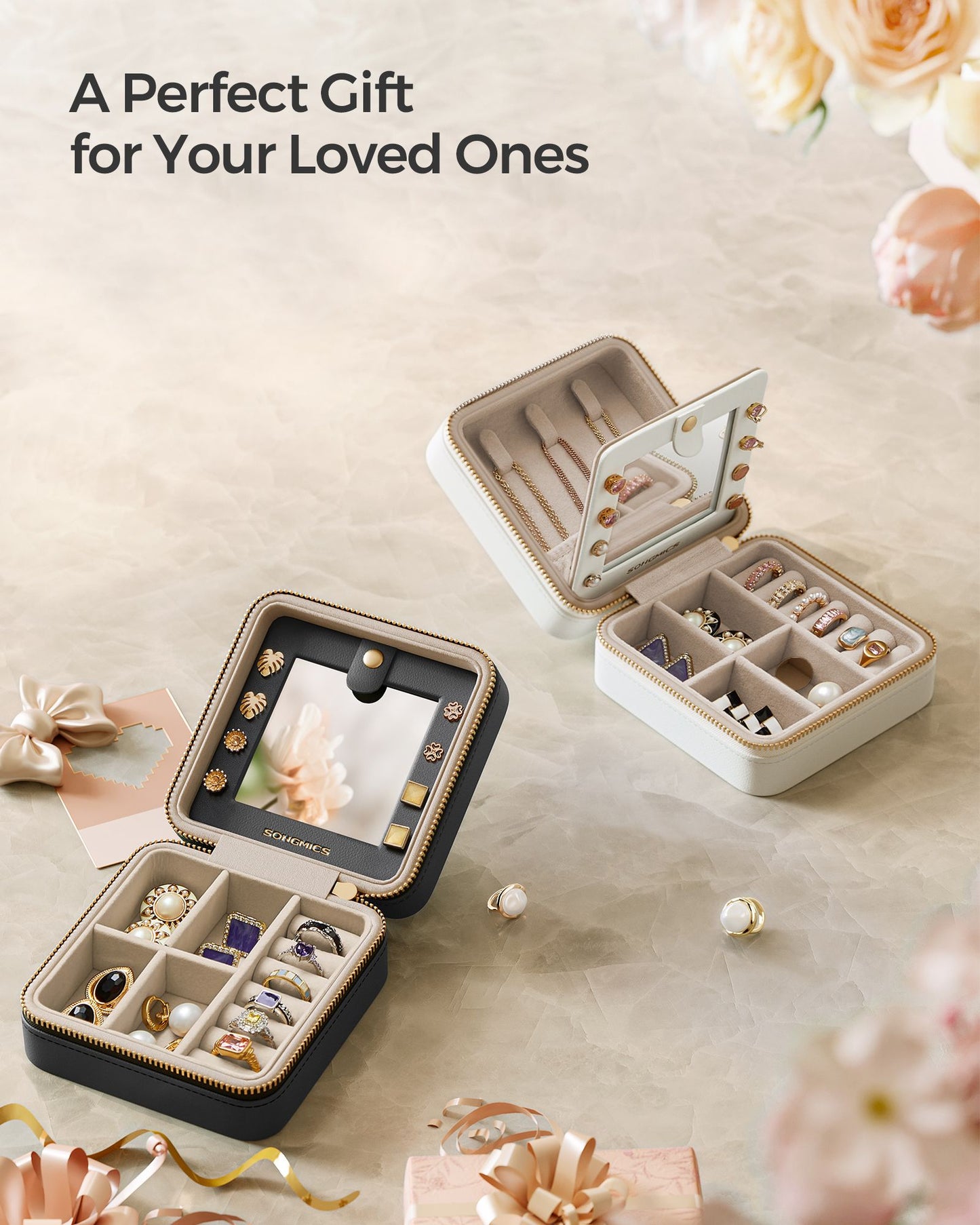 Travel Jewellery Box – PU Leather – Compact Size – Interior Mirror