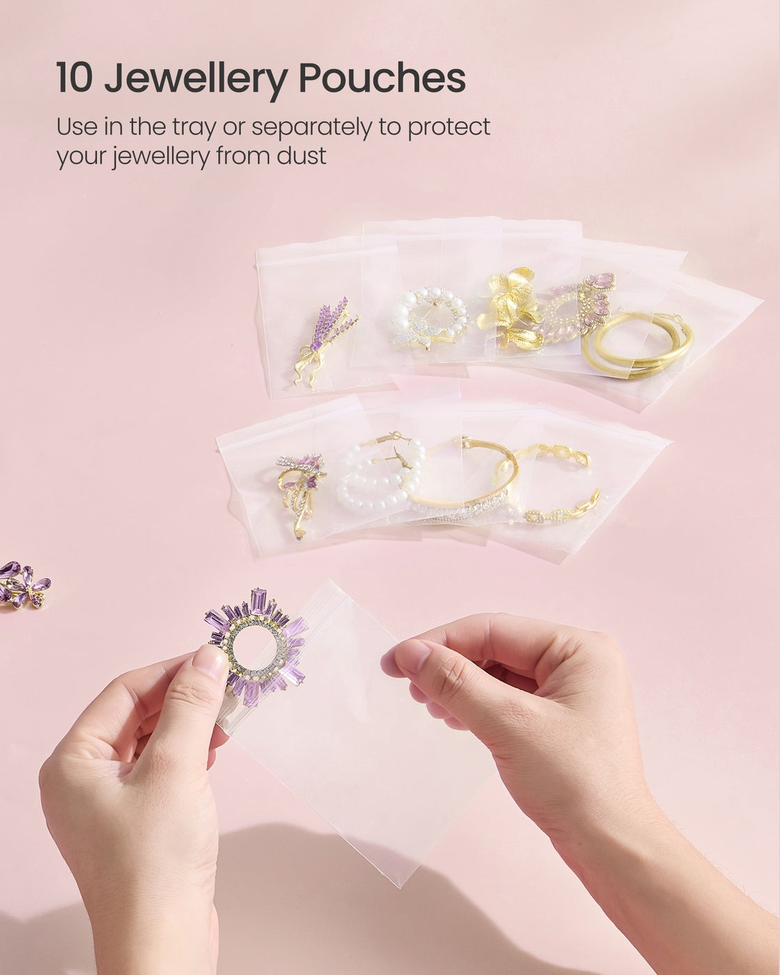 Jewellery Stand – Metal – Pale Gold – Velvet Tray and Organiser for Necklaces, Bracelets, and Earrings