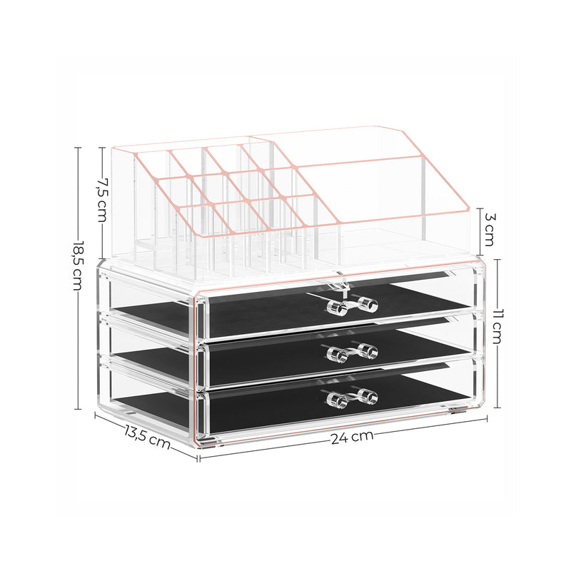 Make -Up Organizer - 3 lådor - transparent