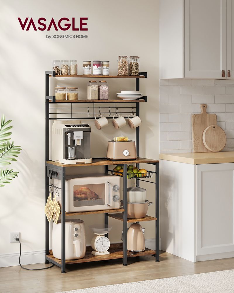 Kitchen Rack - Standing Rack - With Socket - Flere hylder - Metalramme - Brun