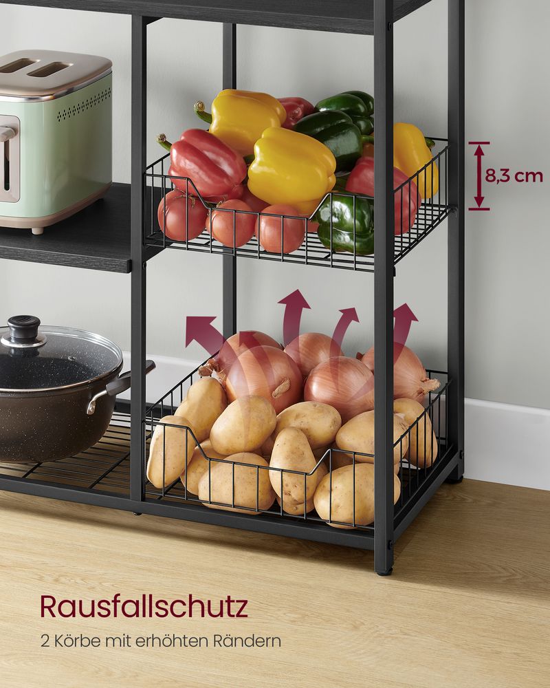 Kitchen Rack - Kitchen Cupboard - Opbevaringsskaber - 4 niveauer - Metalramme - Træplader - Sort