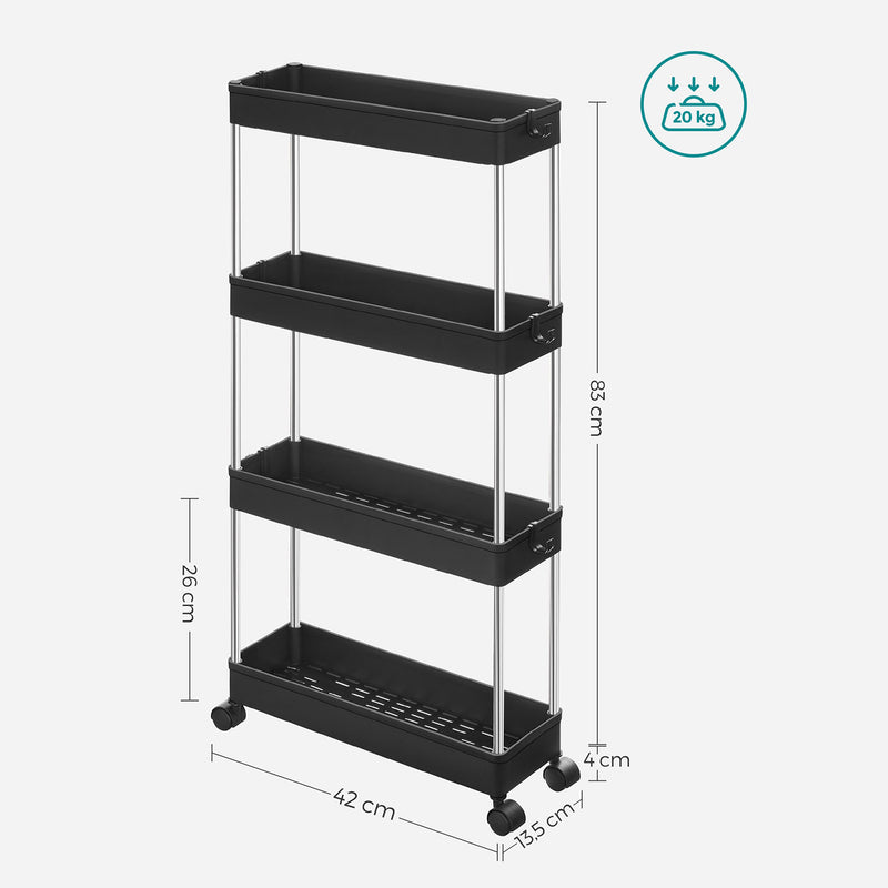 Badkamertrolley - Rolwagen - Met 4 niveaus - Small - Zwart