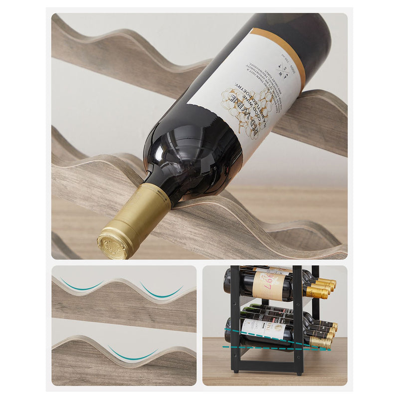 Rack de vin - pentru 12 sticle - lemn - gri negru