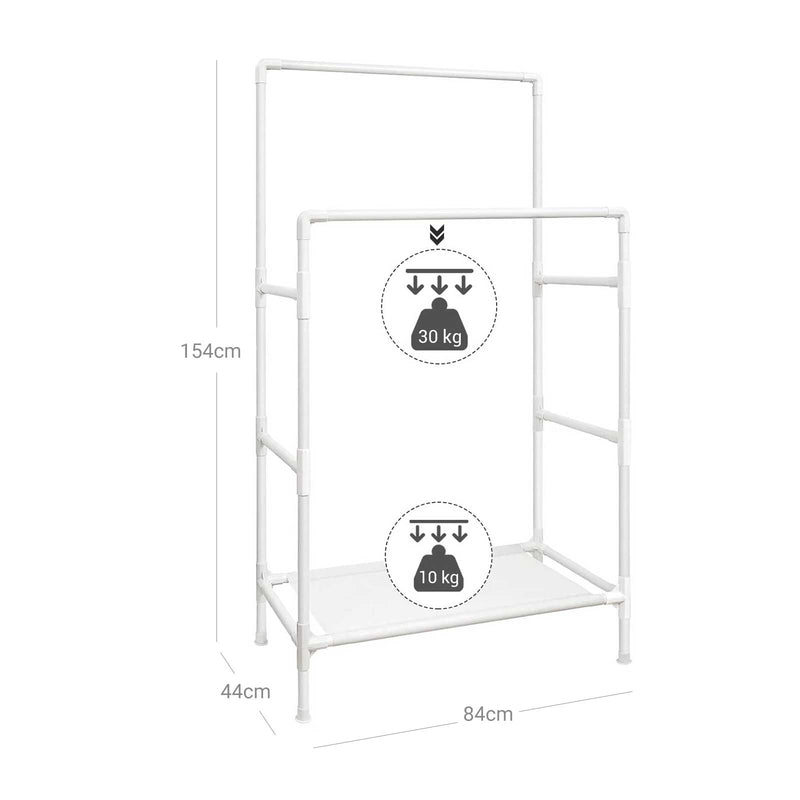 Tøjstativ - Garderobe - 2 stænger - med gitter - Hvid