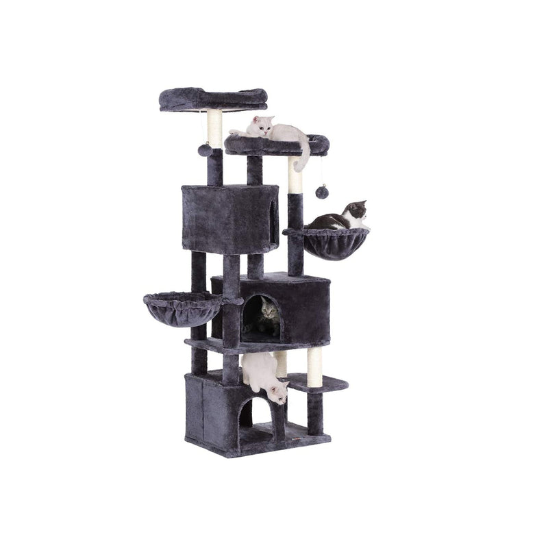 Scratching Post - avec 3 grottes de chat - 2 paniers suspendus - Grand - gris foncé