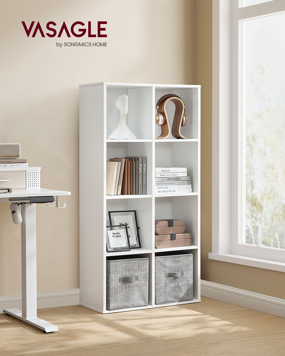 8-Cube Storage Bookshelf – Wood – Oak – Freestanding Display Cabinet for Home and Office