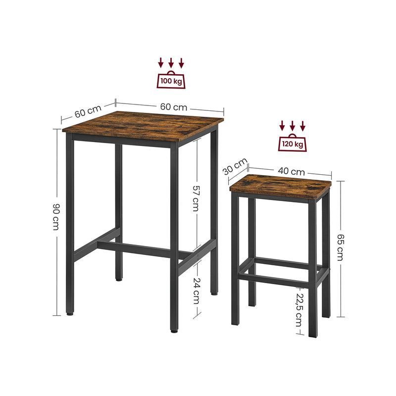 Eettafel - Hoge tafel - Met 2 stoelen - Metalen frame - Houtenblad