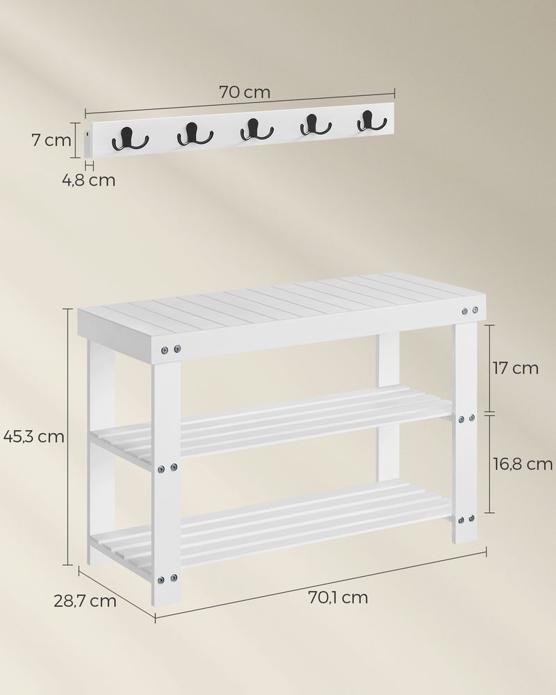 Shoe Bank - med väggkål - 5 Haken - Set i bambu - vit