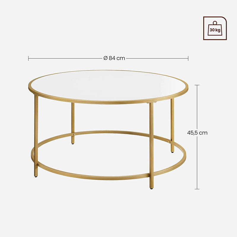 Round sofabord - med metalramme - glas top - guld