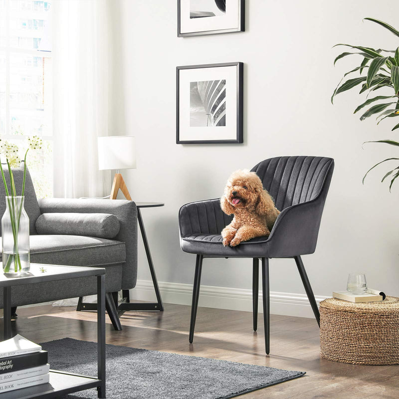 Chaise de salle à manger - chaise de cuisine - siège en velours - jambes en métal - gris foncé