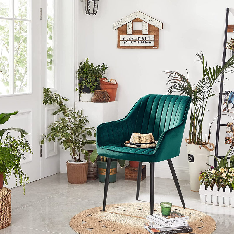 Chaise de salle à manger - chaise de cuisine - siège en velours - jambes en métal - vert