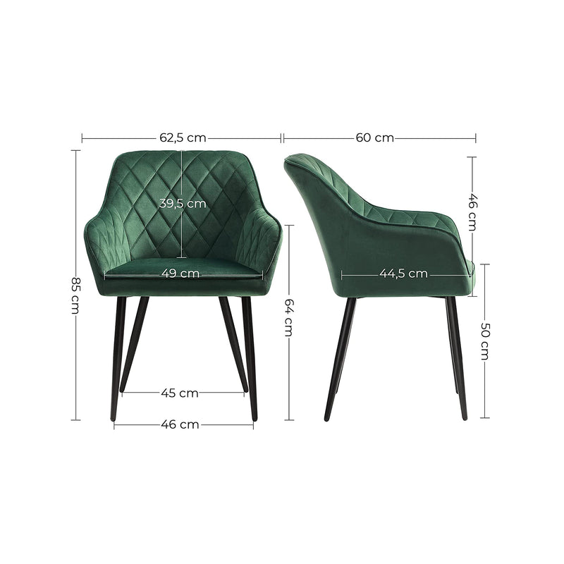 Chaise de salle à manger - chaise de cuisine - siège en velours - jambes en métal - vert