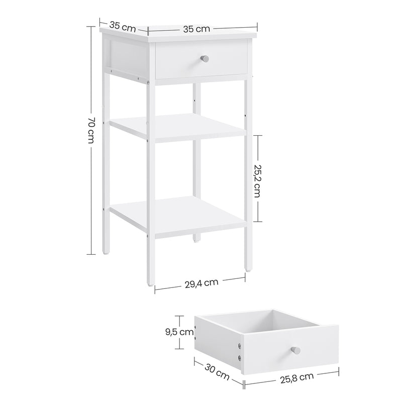 Tabel lateral - BEEPERCASE - Cu sertar - 2 rafturi - alb