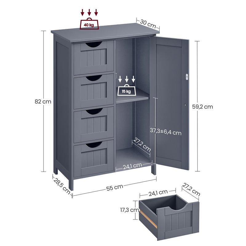 Armoire de rangement - armoire de salle de bain étroite - avec 4 tiroirs - bleu