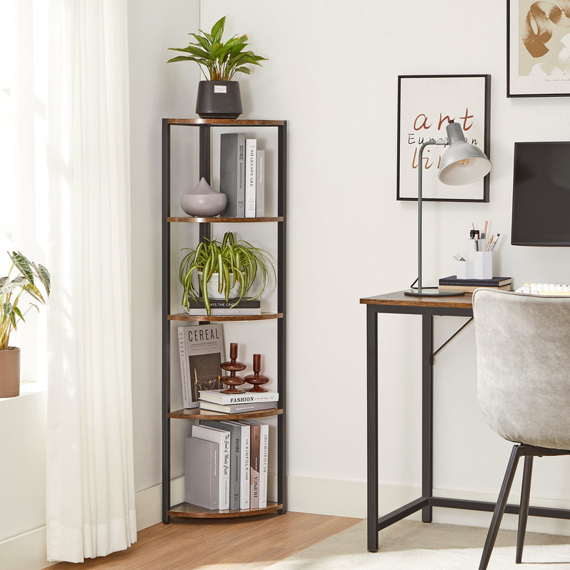 Armoire d'angle - Bibliothèque - Rack industriel - Corner - avec 5 étagères - Bois et métal - marron