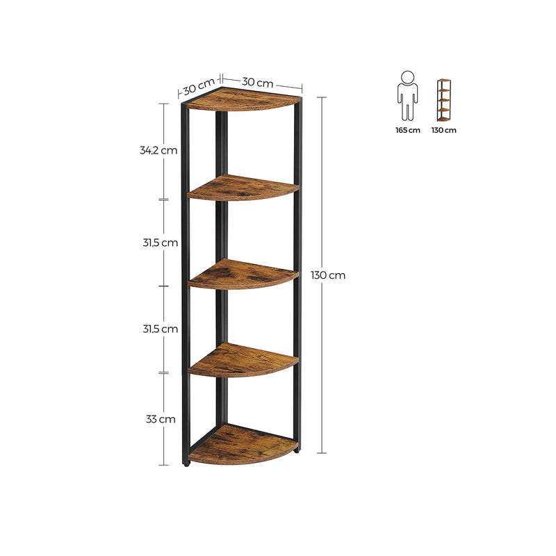 Hoekkast - Boekenkast - Industrieel - hoekrek - Met 5 planken - Hout en metaal - Bruin