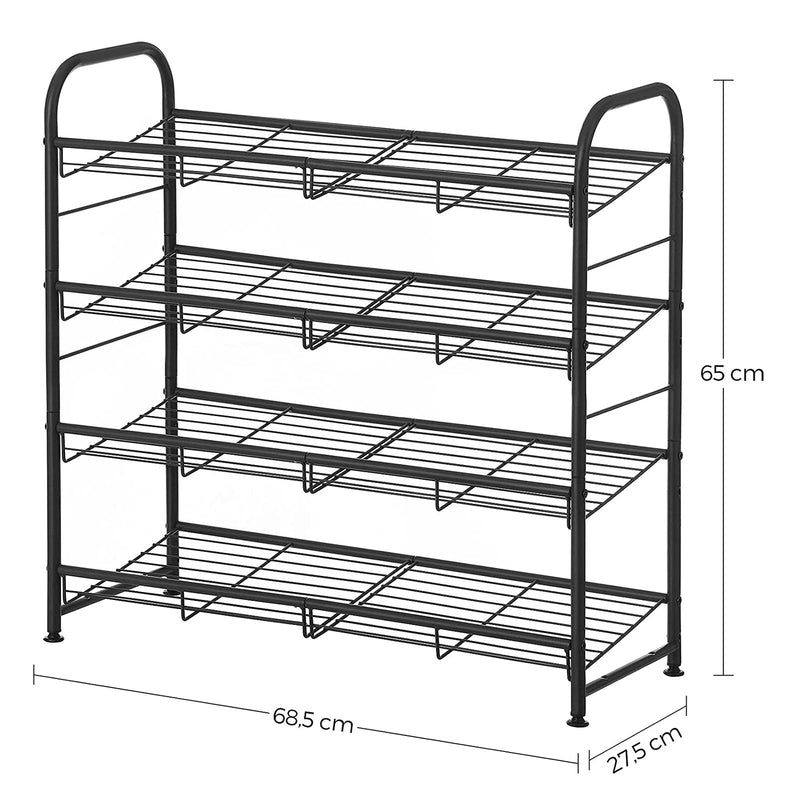 Skoskåp - Metallskosställ - 4 nivåer - Svart