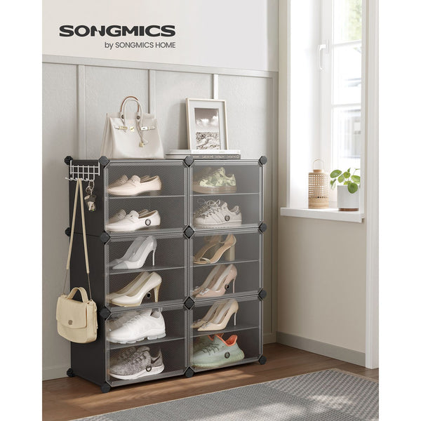 Shoe Cabinet - Shoe Rack - Med 6 fack - Vice dörrar - Svart