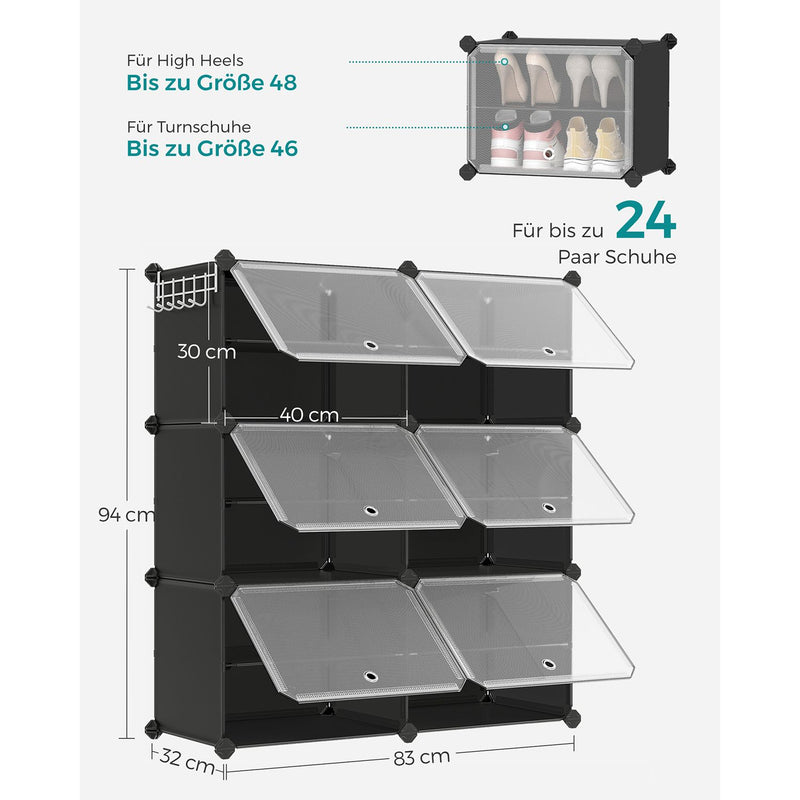 Shoe Cabinet - Shoe Rack - Med 6 fack - Vice dörrar - Svart