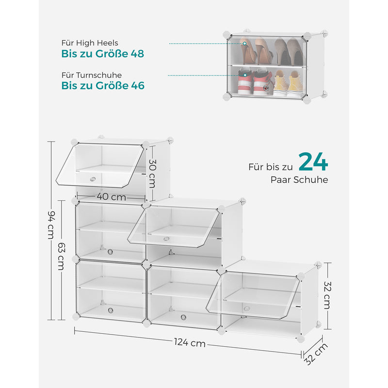 Skodabinet - sko rack - med 6 rum - døre - hvidt