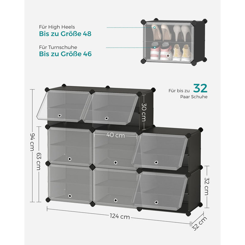 Skoskab - sko rack - med 8 rum - Discels døre - sort