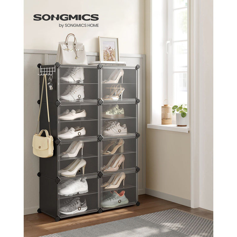 Shoe Cabinet - Shoe Rack - med 8 fack - Dörrar - Svart