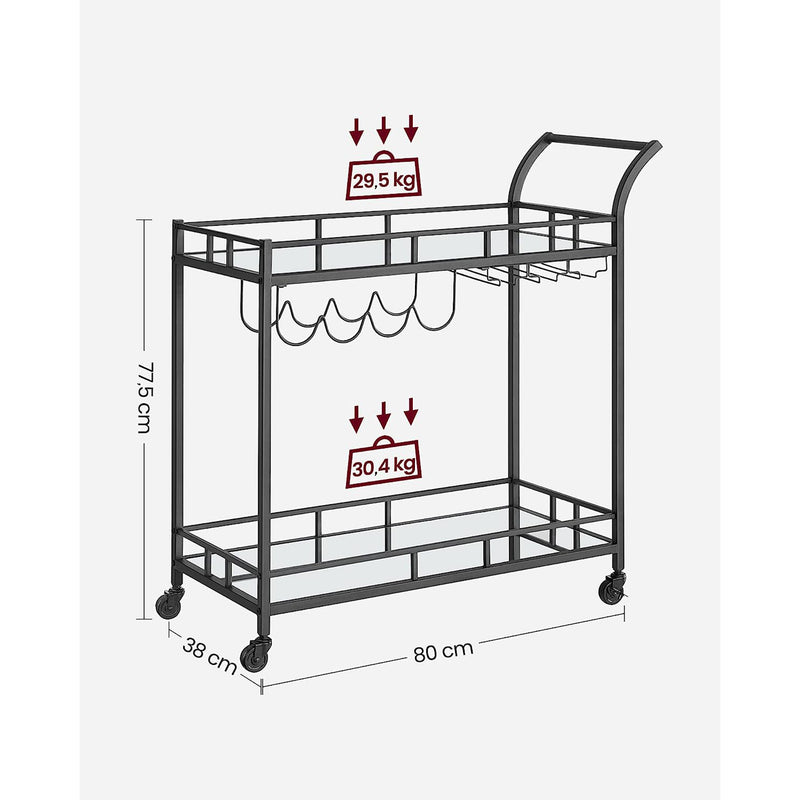 Cărucior de servire - Rack de bucătărie - cu 2 plăci de sticlă cu oglindire - negru