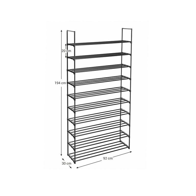 Armoire à chaussures - Rack à chaussures - avec 10 niveaux - Cadre en acier - noir