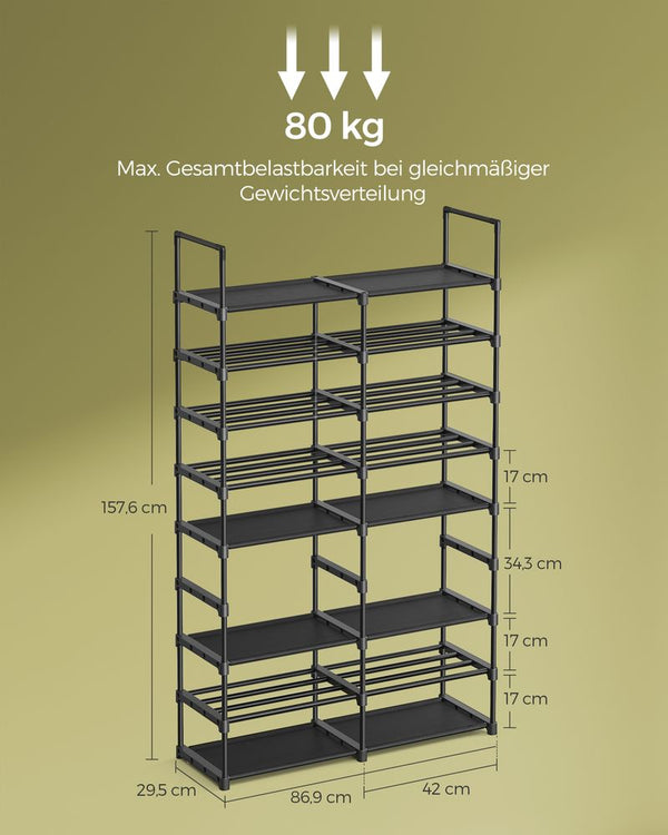 Shoe Rack - med 8 nivåer - för 32 par skor - svart