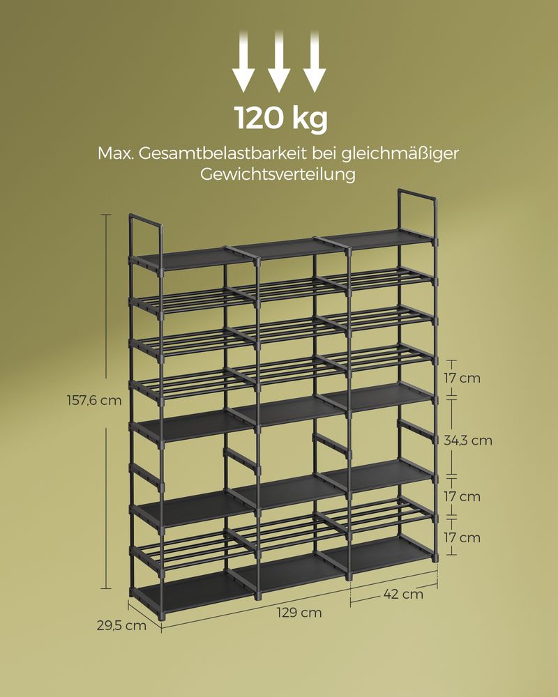 Sko rack - med 8 niveauer - for 48 par sko - sort