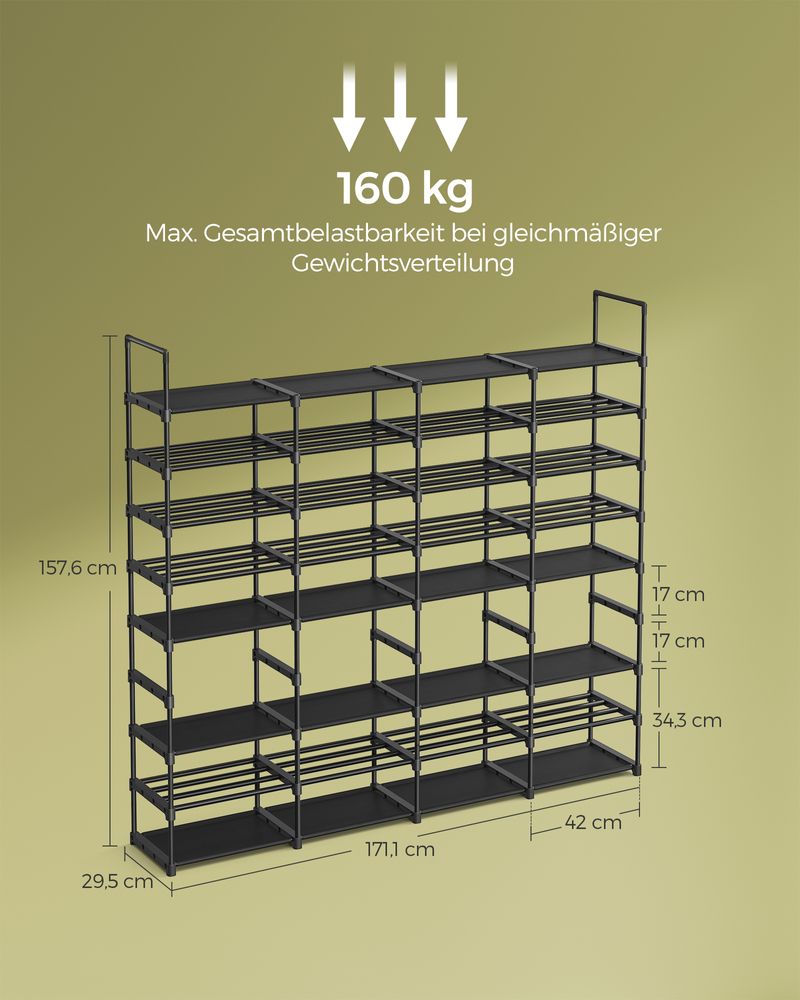 Sko rack - med 8 niveauer - for 64 par sko - sort