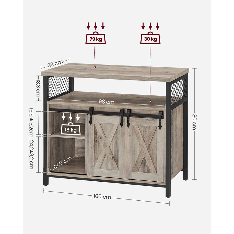 Armoire de rangement - avec 2 portes coulissantes - Design industriel - Cadre en acier - Gray