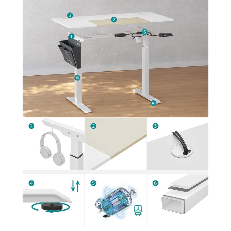 Sit Stand Desk - Laskettu taulukko - Korkeus säädettävä - Pyörillä - 120 cm x 60 cm - valkoinen