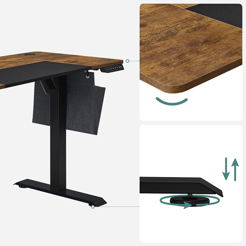 Sit Stand Desk - Computed Table - Höjd justerbar - med hjul - 120 cm x 60 cm - brunt