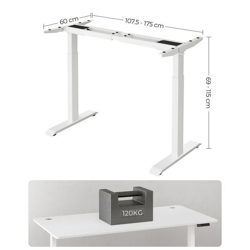 Cadre de bureau debout - Cadre de table d'ordinateur - Réglable de hauteur - blanc