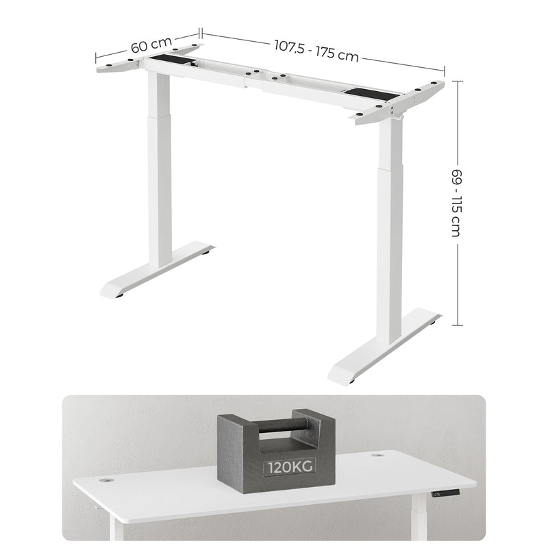 Sit Standing Desk Frame - Computer Table Rame - Höjd justerbar - vit