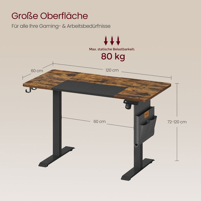 Bureau - Elektrisch bureau - In hoogte verstelbaar - Met wielen - 60x120cm - Bruin