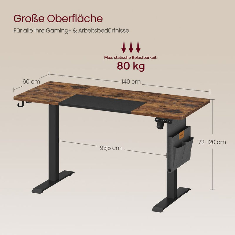 Desk - Electric Desk - Højdejusterbar - med hjul - 60x140cm - Brun