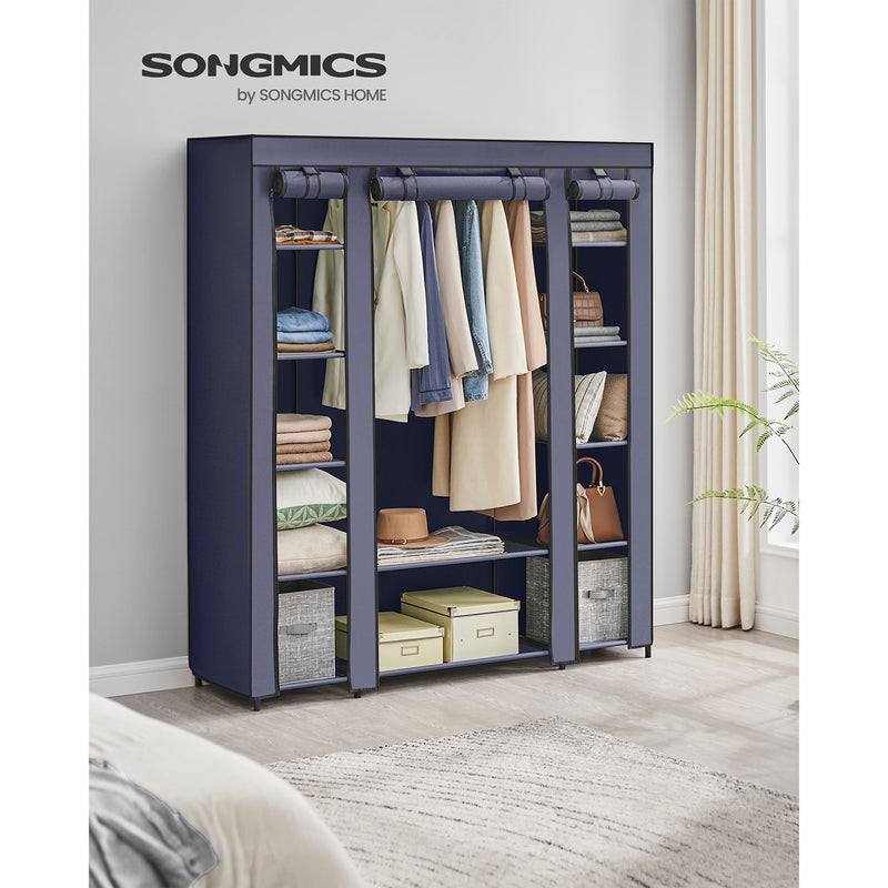 Armoire - armoire pliable - avec canne de vêtements - cadre métallique - extérieur en tissu - bleu