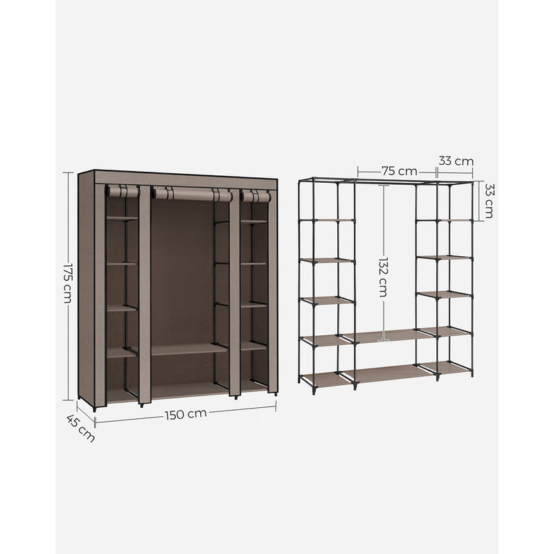 Armoire - armoire pliable - avec canne de vêtements - cadre métallique - extérieur en tissu - marron