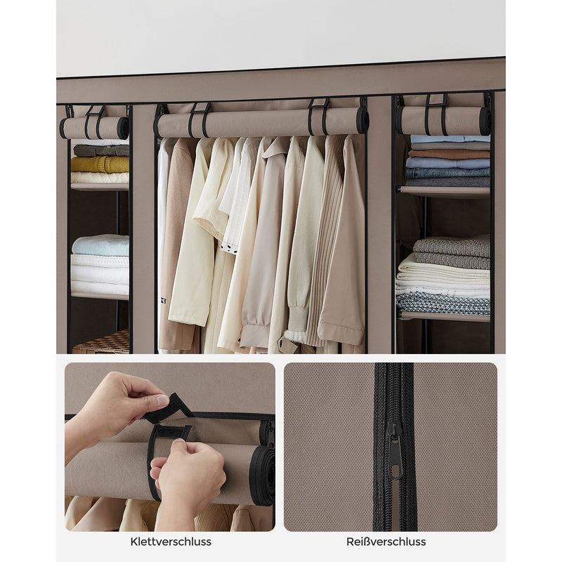 Armoire - armoire pliable - avec canne de vêtements - cadre métallique - extérieur en tissu - marron