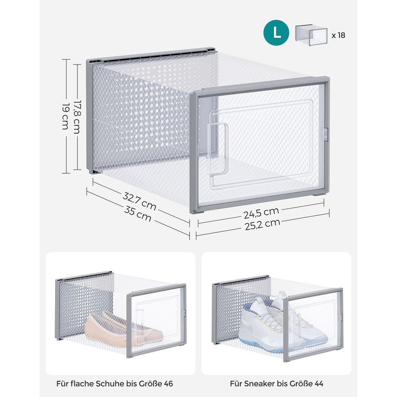 Schoenenboxen - Schoenendozen - 18 stuks - transparant-grijs