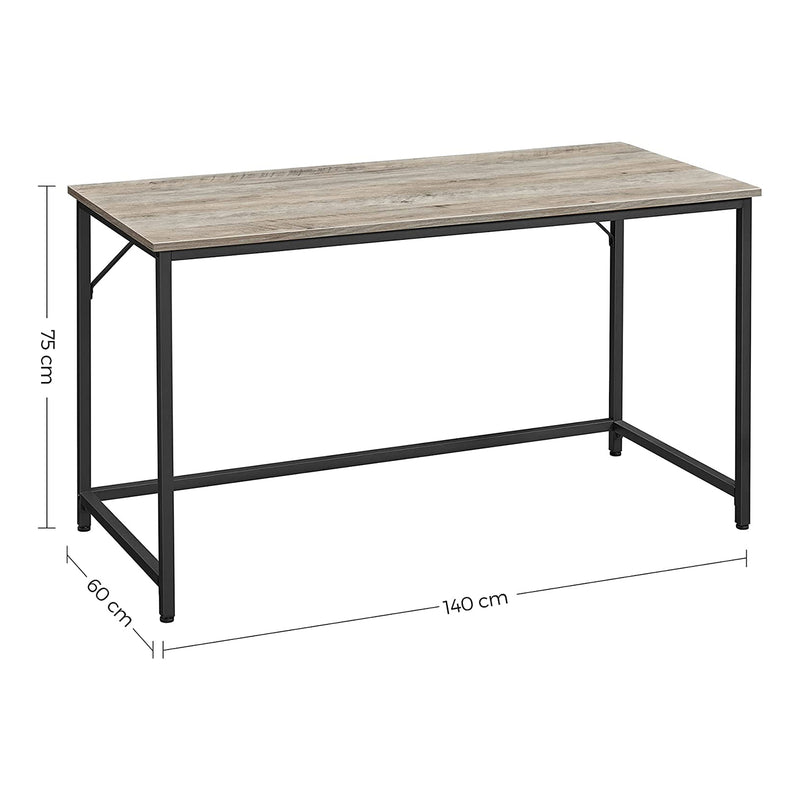 Table d'ordinateur - Bureau - 140 cm de large - cadre rassis et haut en bois - gris