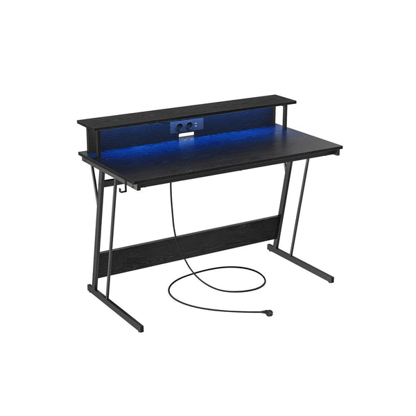 Gaming desk - med LED -belysning og stikkontakt - hævet hylde - 60x120x76 cm - sort