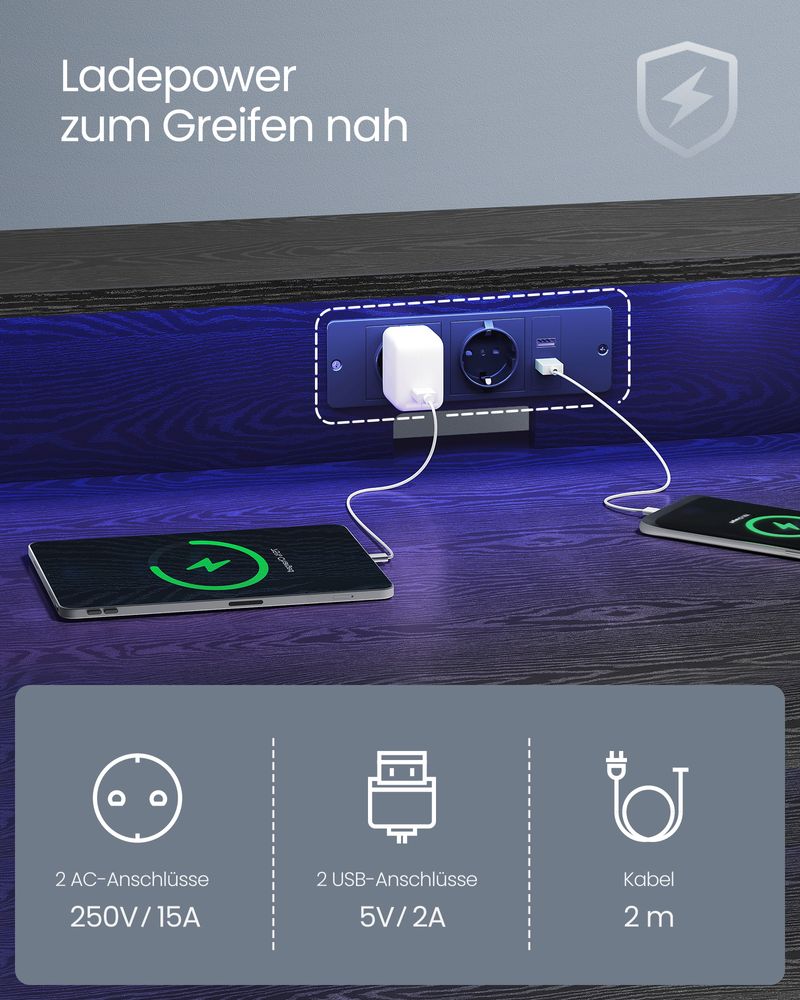 Gaming Bureau - Met led verlichting en stopcontact - Verhoogde plank - 60x100x76 cm - Zwart