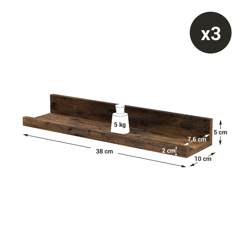 Wandplanken - Set van 3 - Ophangbaar - Hout - Bruin