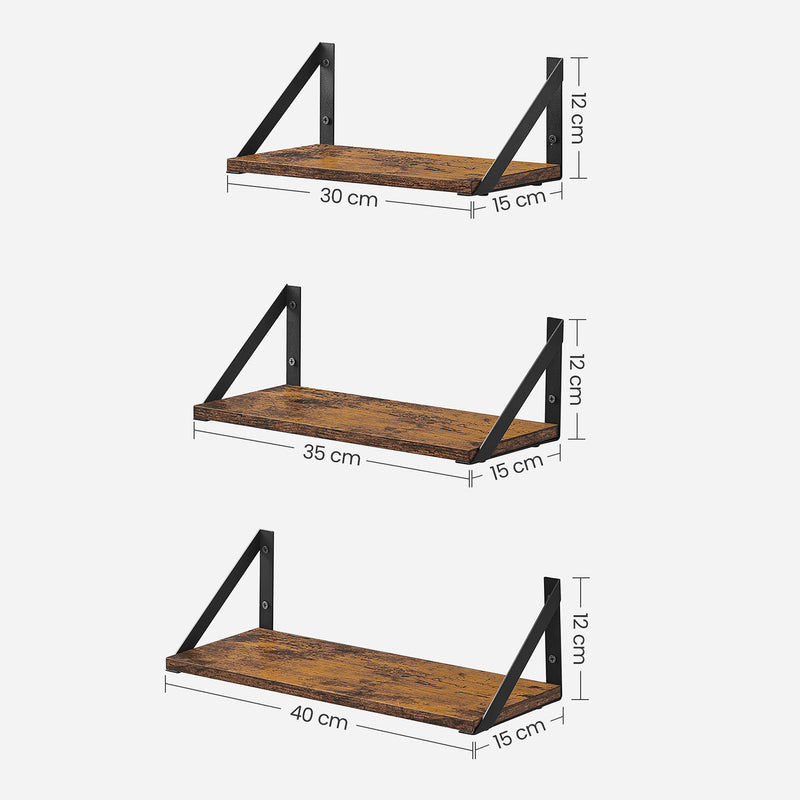 Wandplanken - Set van 3 - Ophangbaar - Hout - Bruin